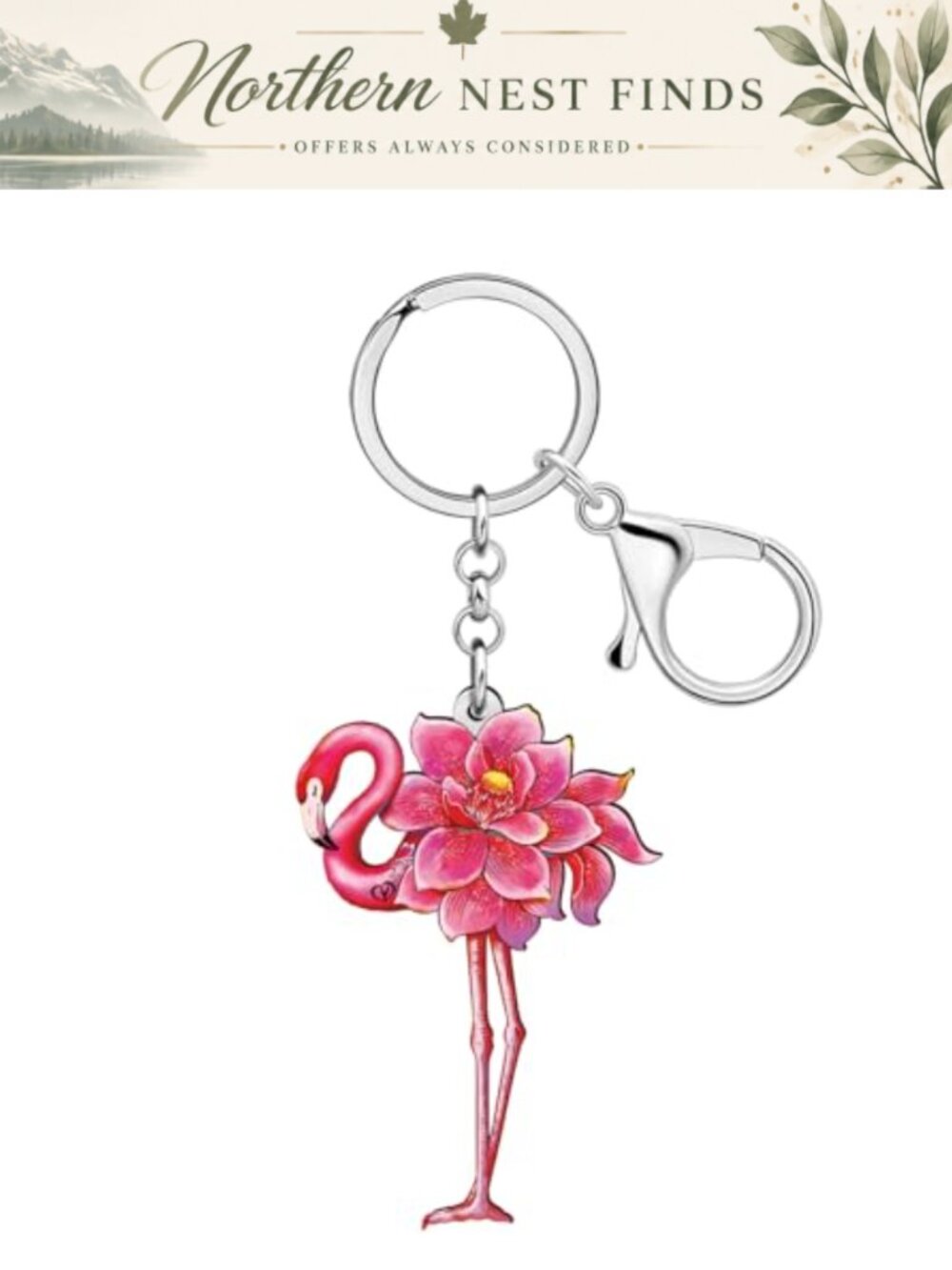Acrylic Flamingo Keychain Charm Purse Bag Accessory Lobster Clasp